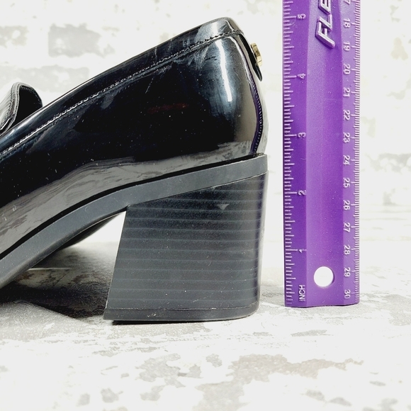 Marc Fisher Women’s Kchris Black Patent Leather Chunky Y2K Heeled Loafers M963 - Picture 9 of 13